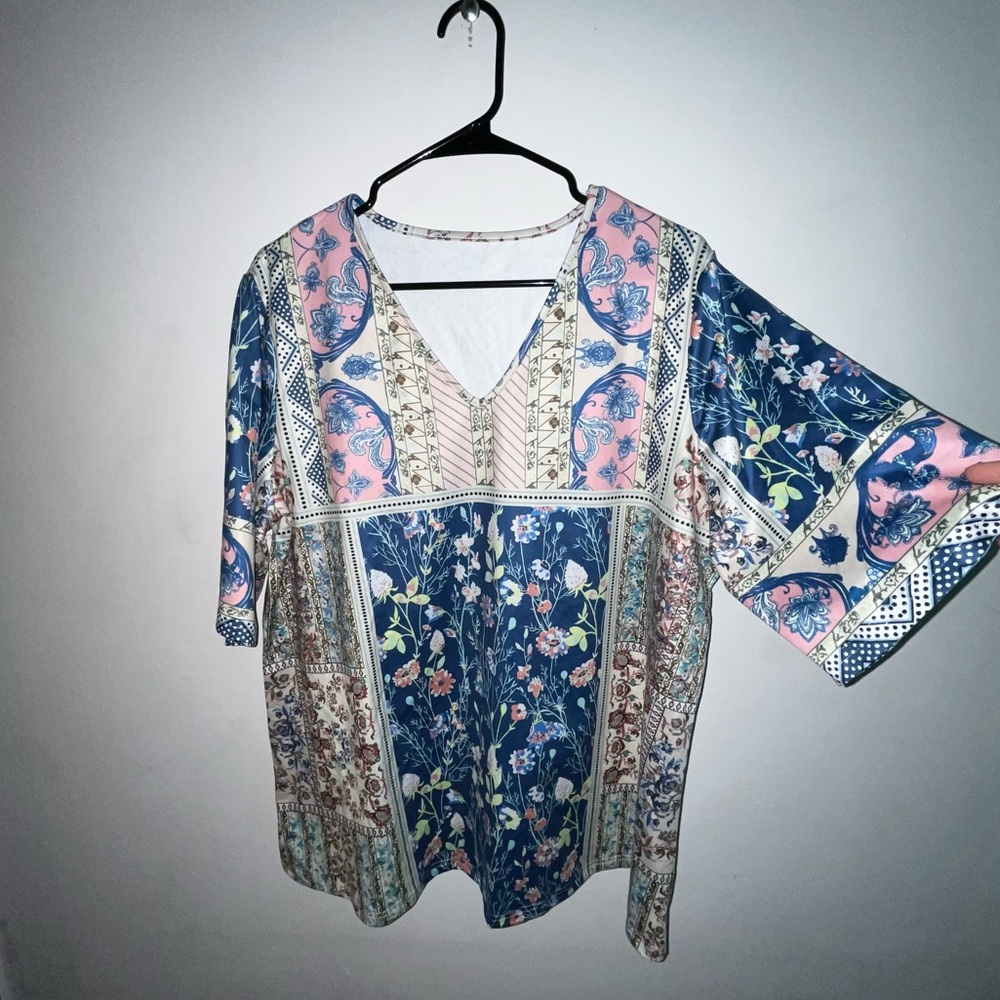 Nina Blue and Pink Patchwork Blouse